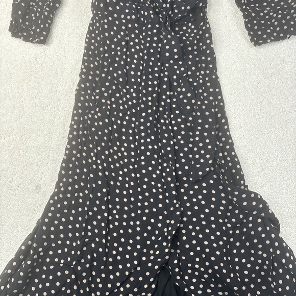 Ganni Georgette Wrap Maxi Dress Women's Size 38 Black White Polka Dot 3/4 Sleeve - Picture 6 of 16